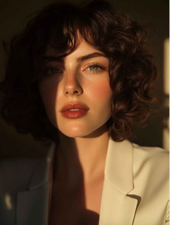 bob short hair cut with bangs for curly wavy hair