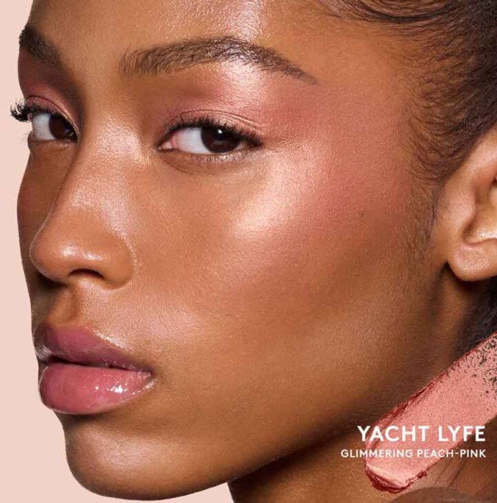 soft pink makeup on brown skin