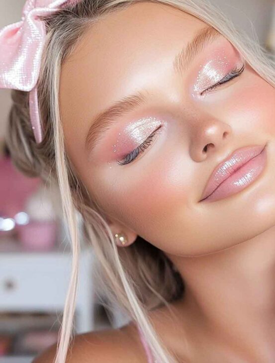 soft glam pink and silver aesthetic makeup