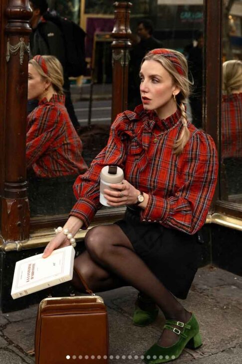 dark academia red plaid blouse