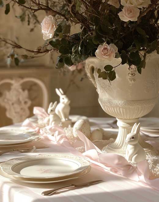 modern easter aesthetic tablescape in pink coquette aesthetic