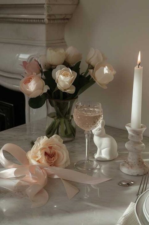 coquette soft pink and white spring and easter simple table decor