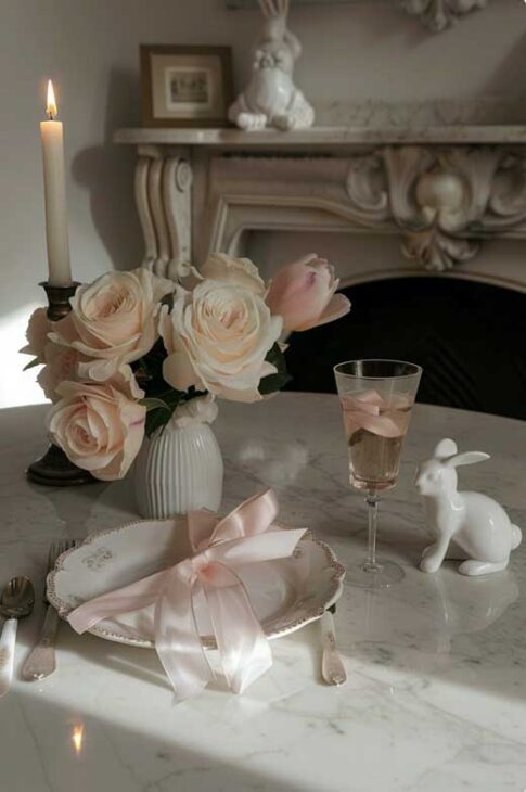 coquettte roses and peonies easter table setting aesthetic