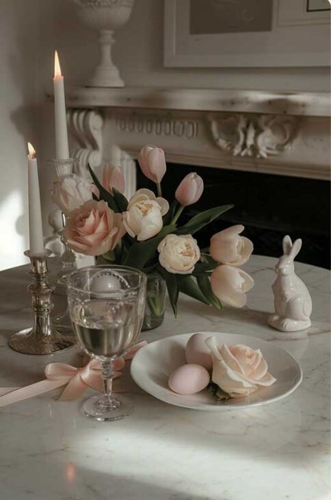 light pink peionies and spring roses beautiful easter table aesthetic coquette decor