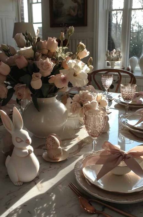 elegant modern pink feminine easter tablescape