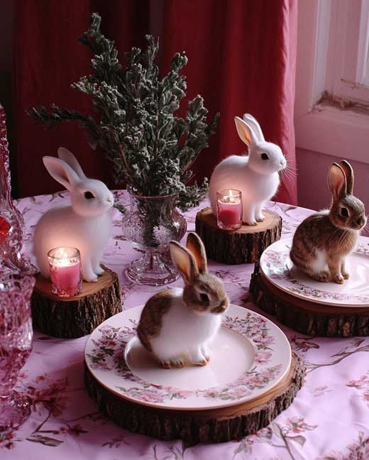 avant garde pink woodland aesthetic easter tablescape