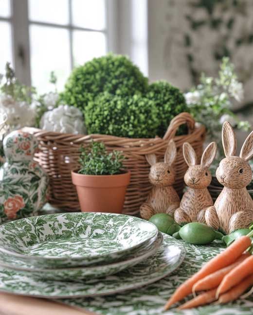 white and green natural aesthetic rustic easter tablescape