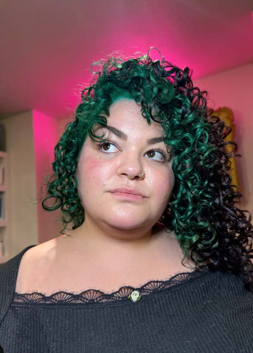 witchy curly her emerald green color