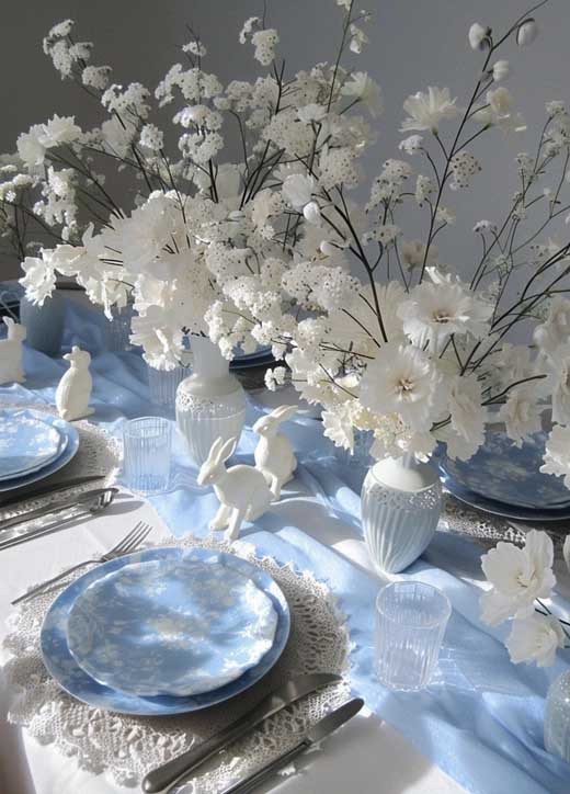 light blue aesthetic cute delicate easter tablescape