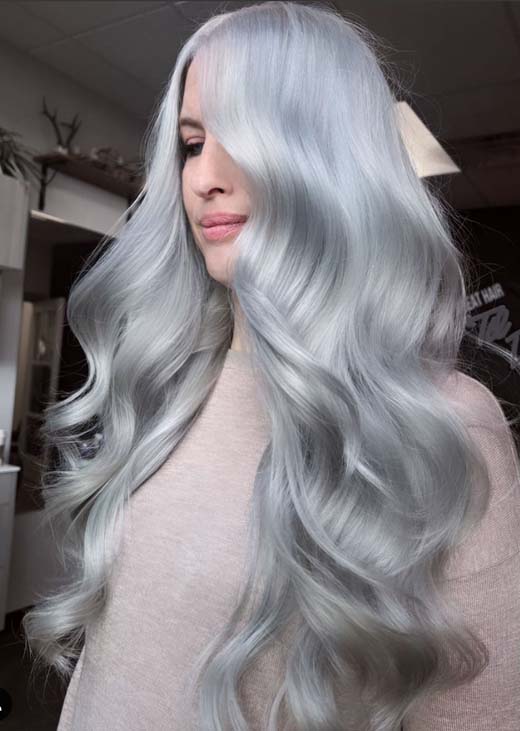 winter witch long wavy sillver aesthetic hair