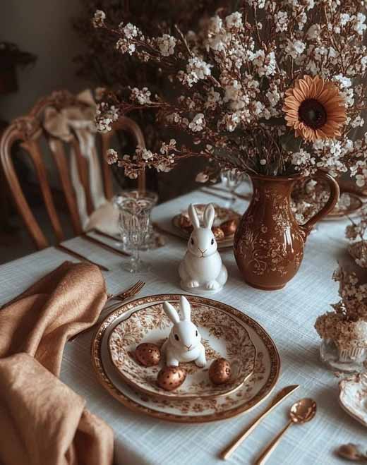 rustic simple slow living aesthetic easter table for the farm