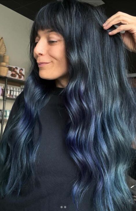 aesthetic witchy dark blue and grey hair