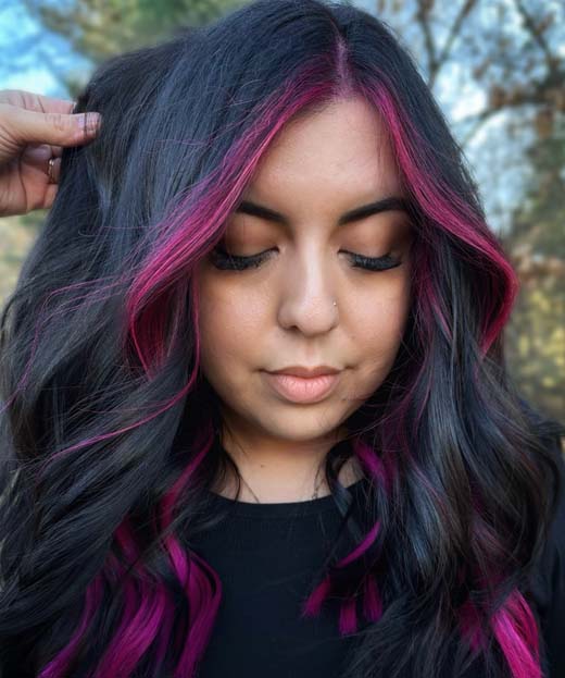 black hair with pink highlights