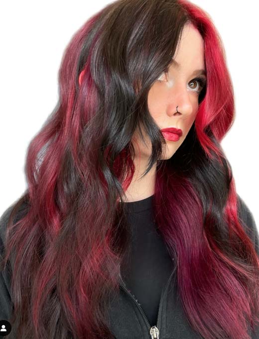 witch hair color red balayage on black hair. vampire aesthetic hair