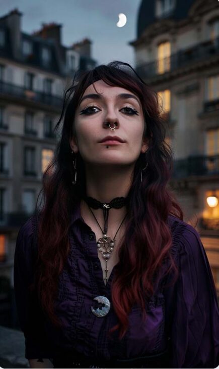 wavy dark red witchy hair