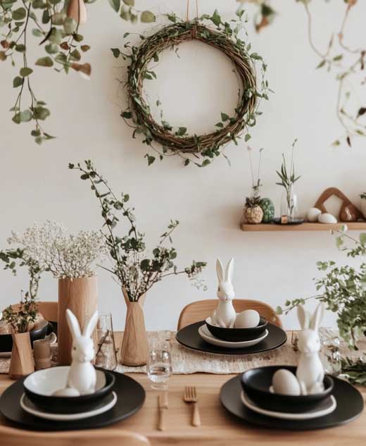 rustic simple and natural chic elegant minimalist easter tablle setting tablescape idea