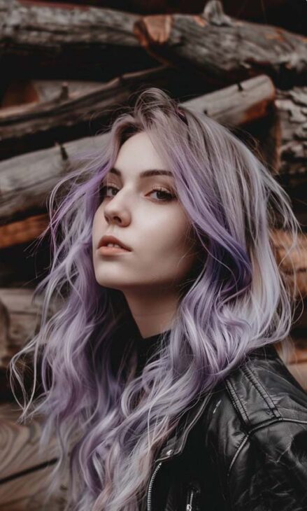 ash grey hair with lavender witchcore aesthetic hair clr