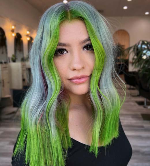 grey hair with neon green