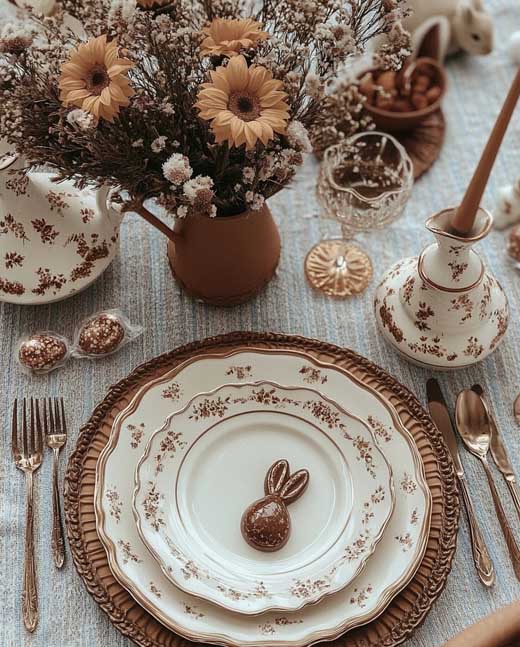 brown and beige aesthetic easter table