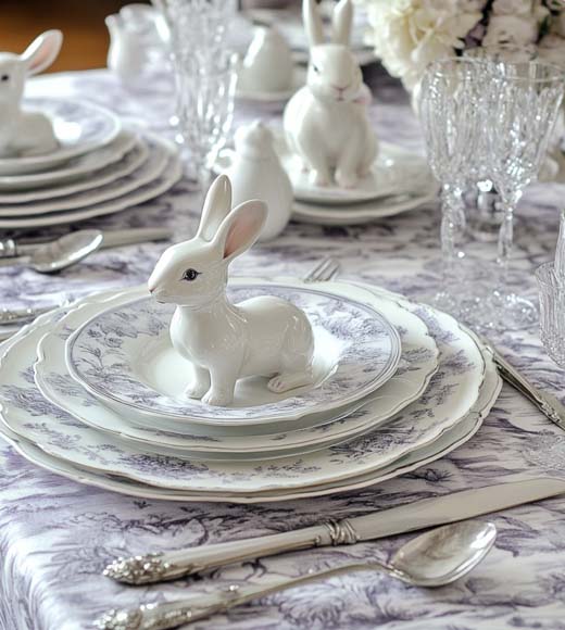 white and purple aesthetic table for easter