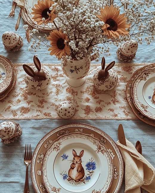 beige and brown aesthetic easter tablescape