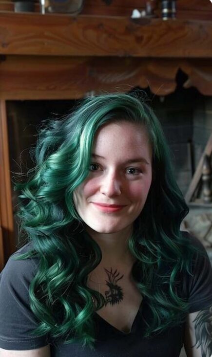 green wavy witchy hair medium size