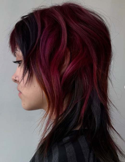 short witchy aesthetic hair in cherry dark wine red