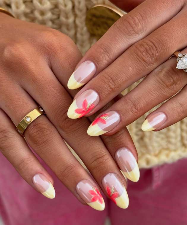 butter yellow chrome tips with summer design