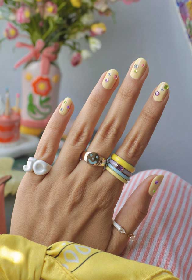 cute butter yellow nails