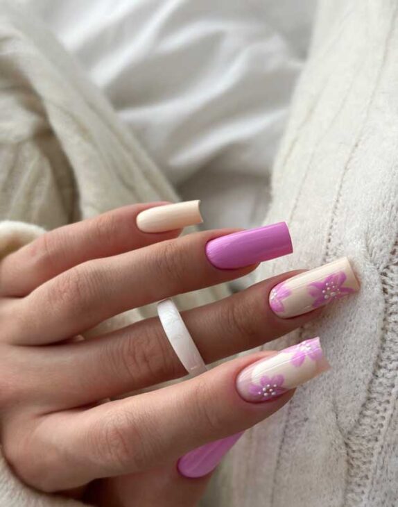 pink and butter yellow nails