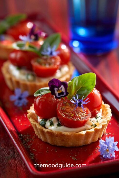 4h of july appetizer mini caprese tartlets with tomato, mozzarella and basil