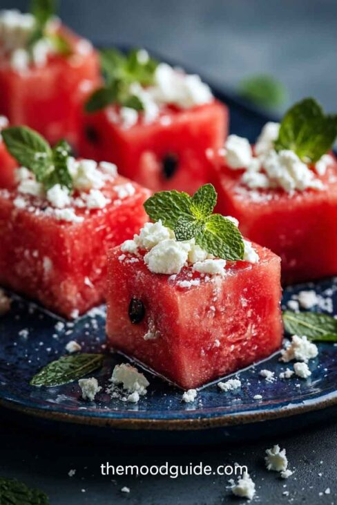 Watermelon and feta bites for easy and healthy 4th of july snack 