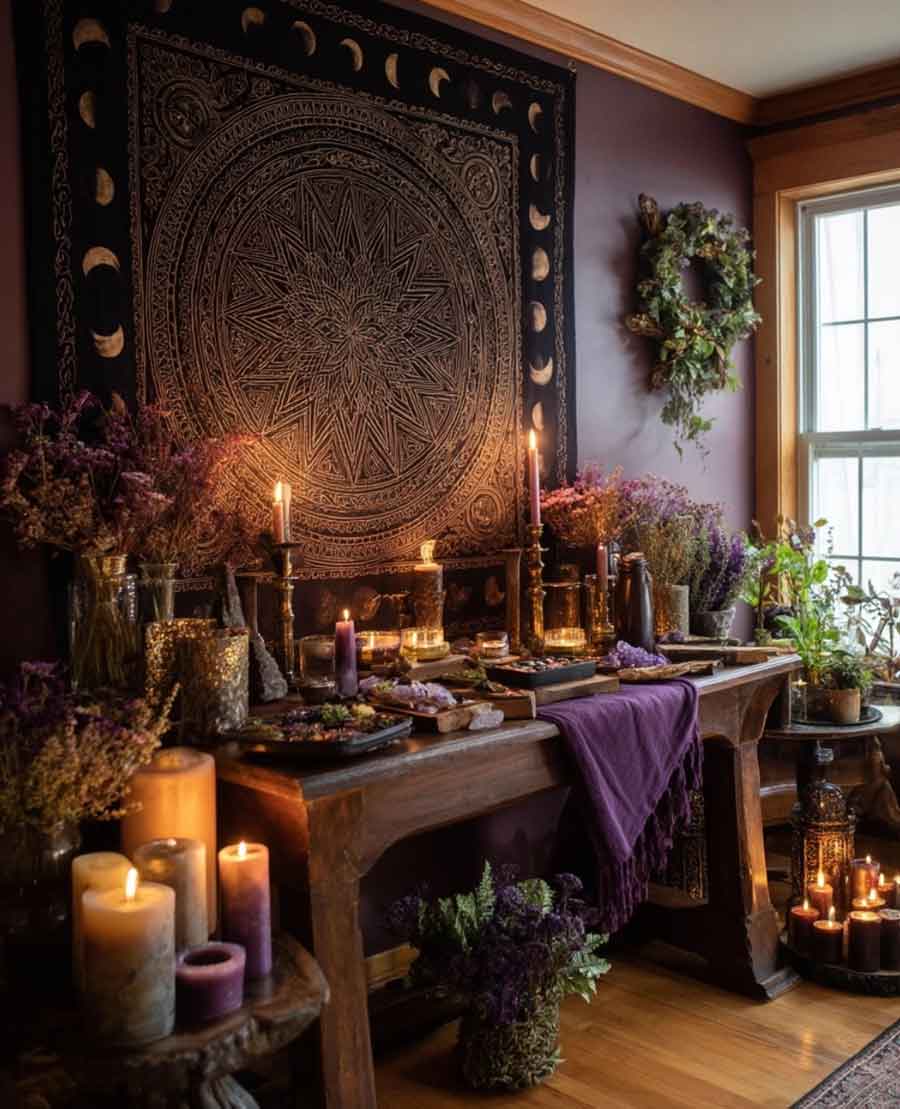 moon witch altar for witchcore bedroom decor