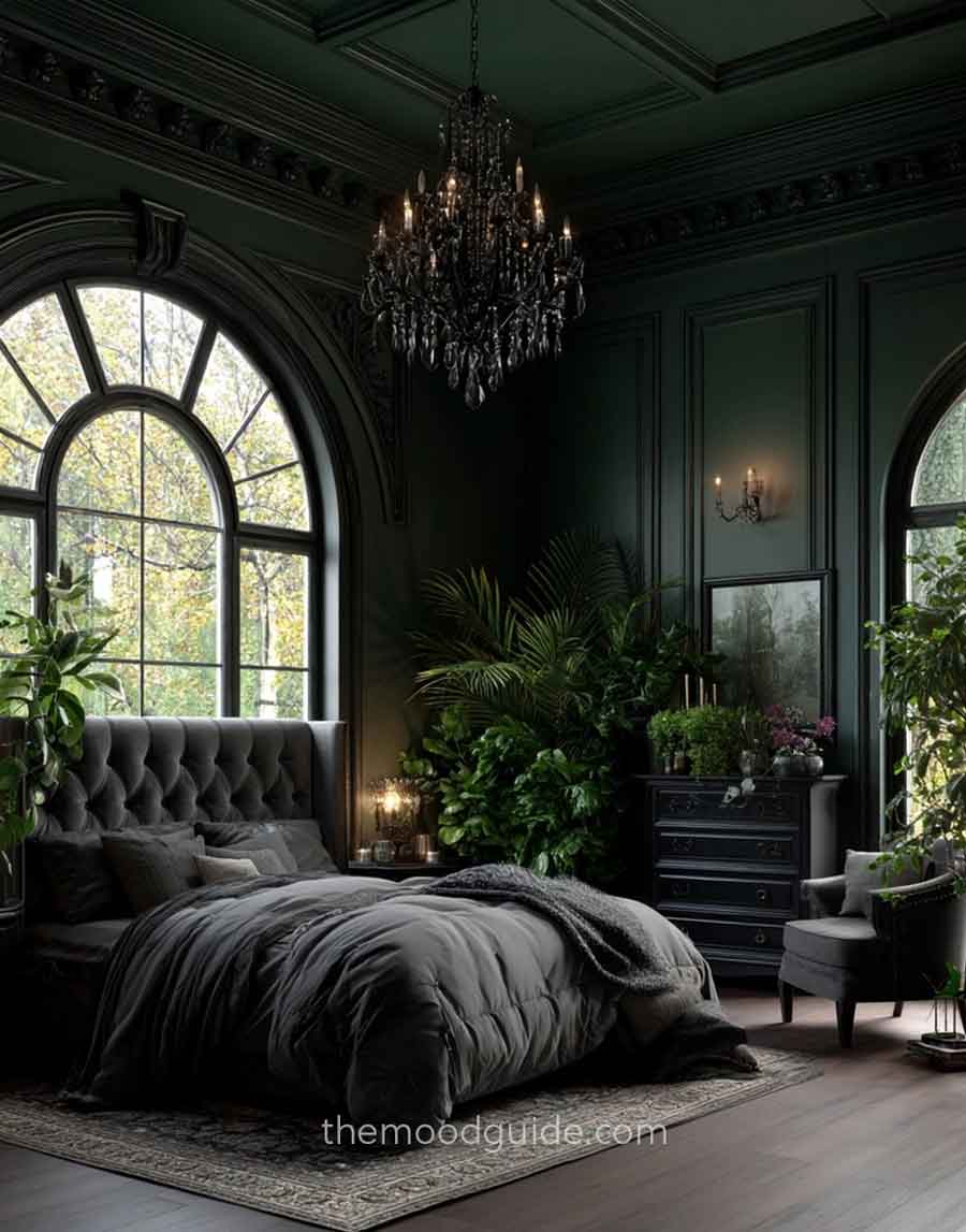 dark green and black victorian master bedroom luxury and witchy