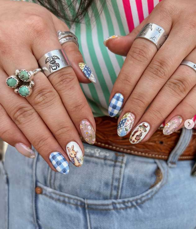 cute gingham nails with bellatric potter design
