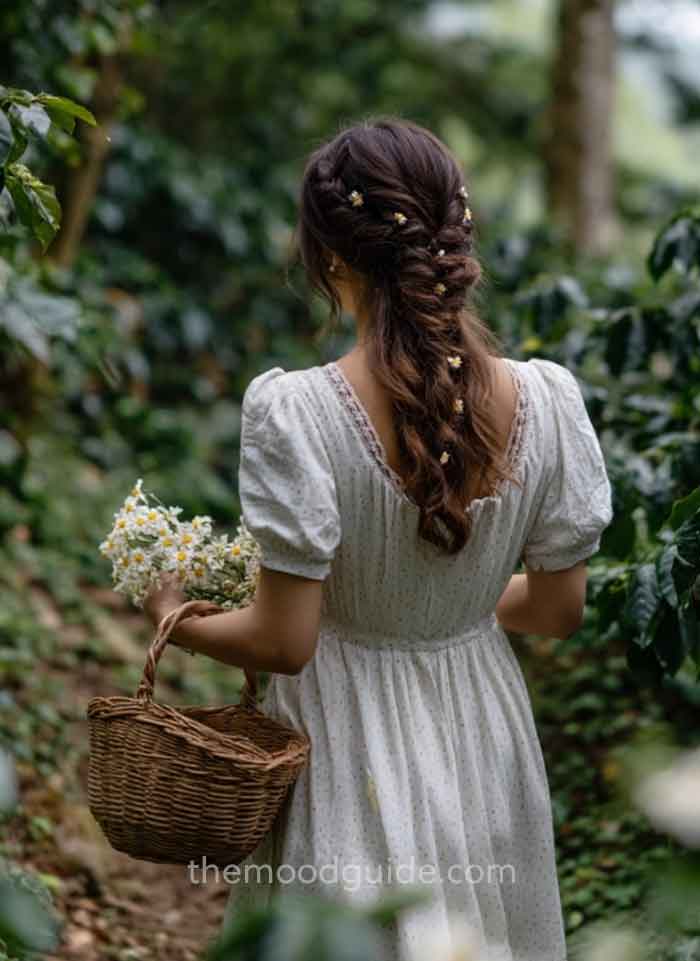braided cottagecore hair with flower