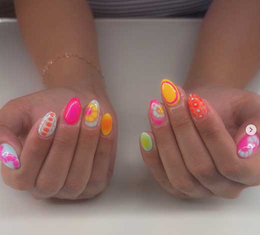 oval neon nails art colrful