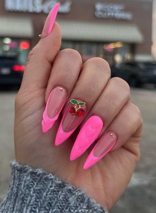 bright neon pink summer nails