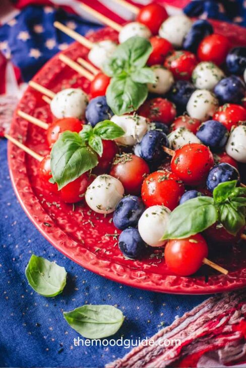 Berry caprese skewers for easy and quick 4th of july food appetizer 