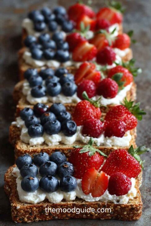 Mini flag toast for 4th of july aesthetic appetizer food 