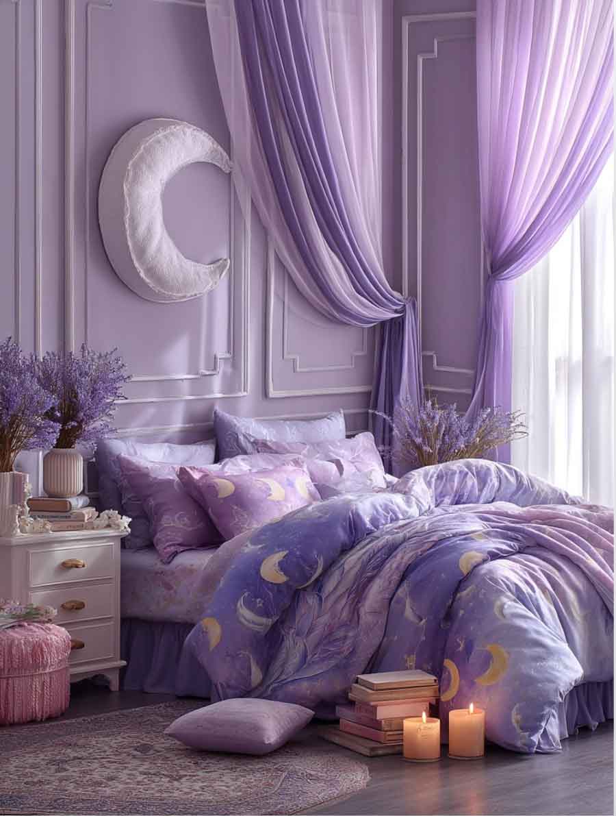 lavender aesthetic witchy bedroom