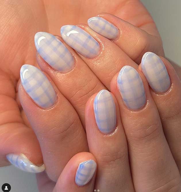 light blue gingham nails for spring
