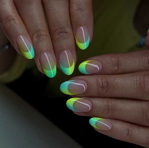 Neon green and lime yellow ombre tips