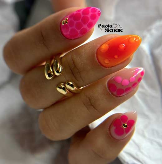 Neon orange and pink nails for summer