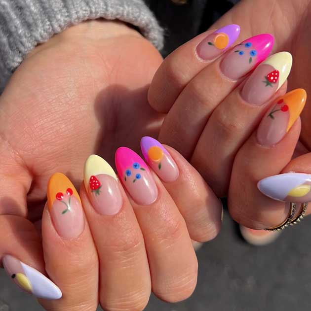 colorful neon fruity summer nails tips