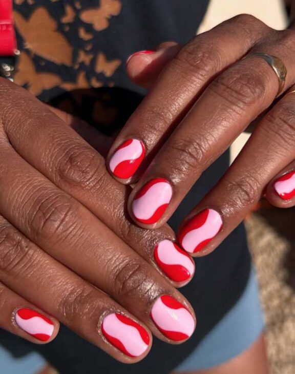 pink and red oval summer nails