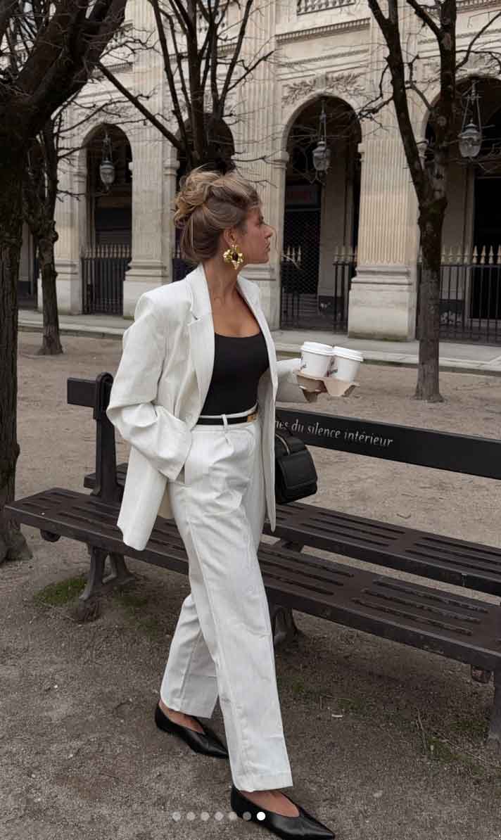 black and white suit work outfit for elegant spring office style