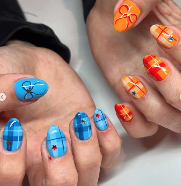 fun gingham summer nails