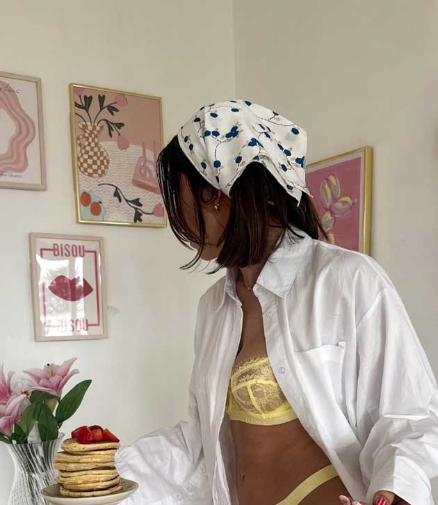 cute aesthetic summer hairstyle with bangs and bandana on short black hair