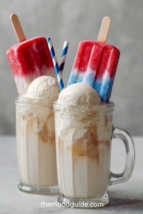 vanilla cream soda with popsicle red white and blue for 4th of july dessert